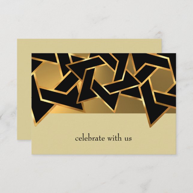 Bar Mitzvah Gold and Black Star David RSVP Card (Front/Back)