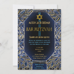 Bar Mitzvah Gold and Blue Invitation