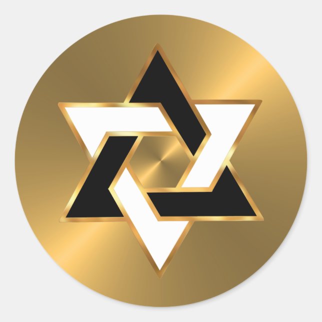 Bar Mitzvah Gold Black White Star of David Classic Round Sticker (Front)