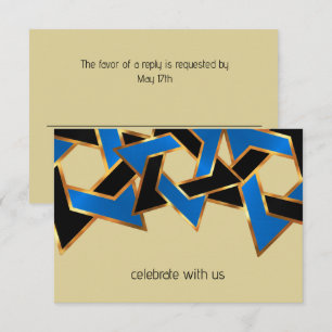Bar Mitzvah Gold Blue Black Star of David Invitation