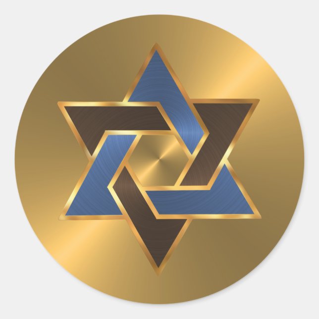 Bar Mitzvah Gold Blue Brown Star of David Classic Round Sticker (Front)