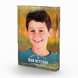 Bar Mitzvah Gold Brush Bold Modern Typography Photo Block<br><div class="desc">Be proud, rejoice and showcase this milestone of your favourite Bar Mitzvah with this cool, unique, modern, personalized keepsake custom photo block! Metallic faux gold foil brush strokes and Star of David, along with bold, white typography, overlay the photo of your choice. Personalize the custom text with your Bar Mitzvah’s...</div>