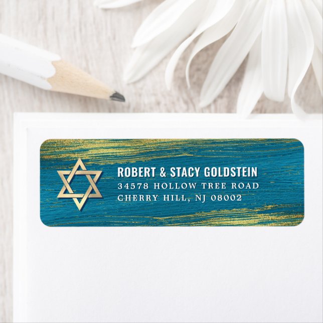 Bar Mitzvah Gold Foil Turquoise Adresse de retour (En situation)