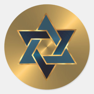 Bar Mitzvah Gold Navy Blue Star of David Classic Round Sticker