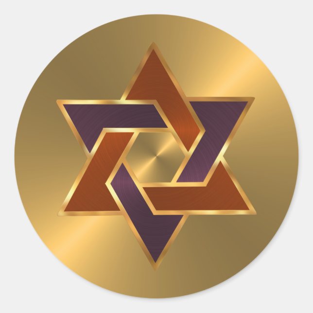 Bar Mitzvah Gold Rust Purple Star of David Classic Round Sticker (Front)