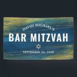 Bar Mitzvah Gold Turquoise Bold Modern Typography  Banner<br><div class="desc">Be proud, rejoice and showcase this milestone of your favourite Bar Mitzvah! Hang up this cool, unique, modern, personalized banner to add to his special day. Metallic gold foil brush strokes and Star of David, along with bold, white typography, overlay a rich, turquoise blue ombre paint background. Personalize the custom...</div>