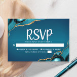 Bar Mitzvah Gold Turquoise Ombre Agate Script Bold RSVP Card<br><div class="desc">Be proud, rejoice and celebrate this milestone of your favourite Bar Mitzvah with this cool, unique, modern, personalized RSVP insert card for your event! White script typography overlays a deep turquoise teal blue ombre background with turquoise blue agate accented with faux gold veins. Personalize the custom text with the “reply...</div>