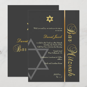 BAR MITZVAH GRAPHITE/GOLD/DIY COLOR INVITATION