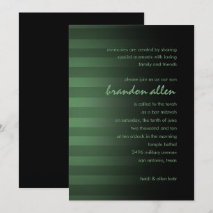 Bar Mitzvah Green and Black Horizontal Stripes Invitation