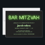 Bar Mitzvah Green Neon Lights Invitation<br><div class="desc">Cool modern bar mitzvah invitation with "Bar Mitzvah" in lime green glowing neon lights against a black background.</div>