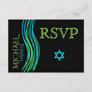 Bar Mitzvah Green Prayer Shawl RSVP Card
