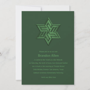 Bar Mitzvah Green Tones Star of David Invitation