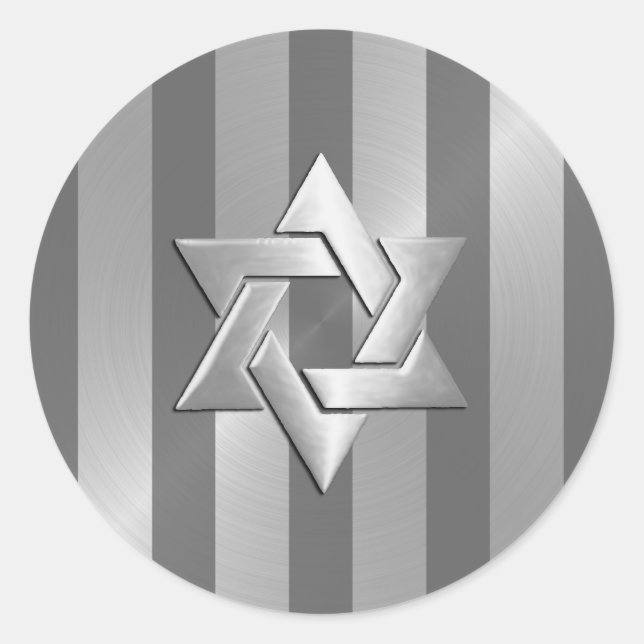 Bar Mitzvah Grey and Silver Stripe Star of David Classic Round Sticker (Front)
