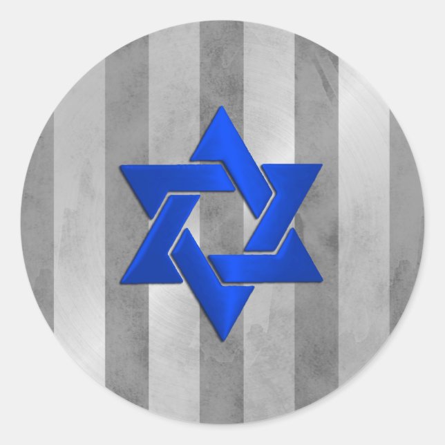 Bar Mitzvah Grey and Silver Stripe Star of David Classic Round Sticker (Front)