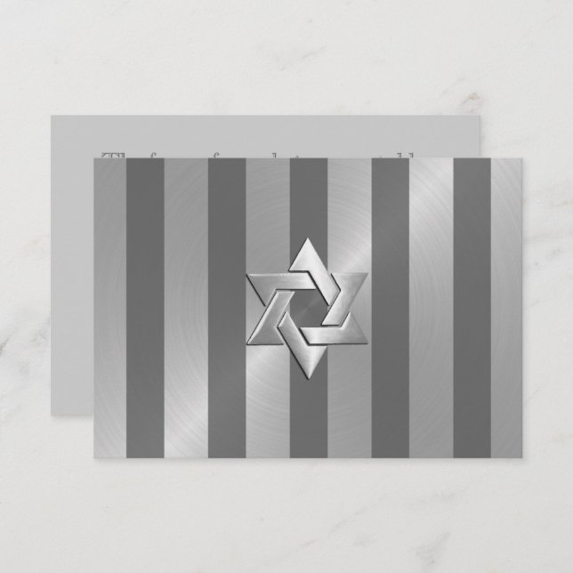 Bar Mitzvah Grey and Silver Stripe Star of David RSVP Card (Front/Back)