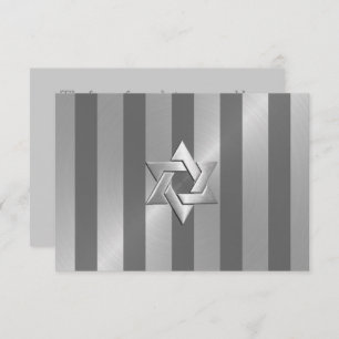 Bar Mitzvah Grey and Silver Stripe Star of David RSVP Card