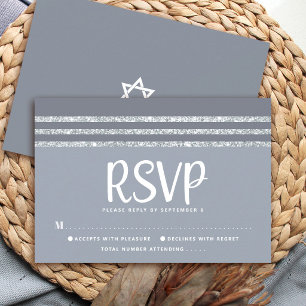 Bar Mitzvah Grey Silver Tallit Script Bold Modern RSVP Card