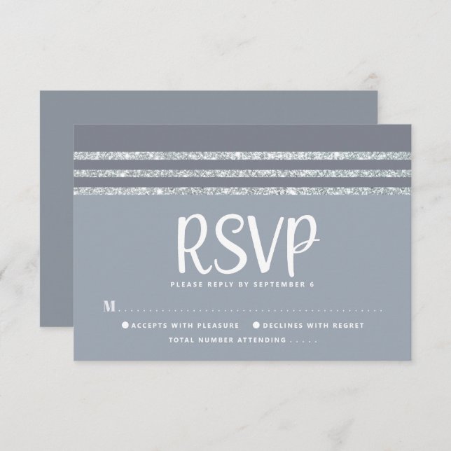 Bar Mitzvah Grey Silver Tallit Script Bold Modern RSVP Card (Front/Back)
