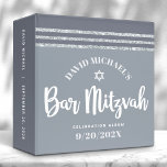 Bar Mitzvah Grey Silver Tallit Script Keepsake Binder<br><div class="desc">Let your favourite Bar Mitzvah be proud, rejoice and celebrate his milestone with this stunning keepsake scrapbook memory album. Bold, white script typography, Star of David, and a soft grey and silver glitter striped tallit inspired graphic overlay a simple, lighter soft grey background. A white Star of David adorns the...</div>