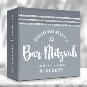 Bar Mitzvah Grey Silver Tallit Script Keepsake Binder