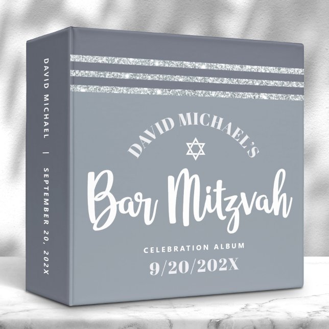 Bar Mitzvah Grey Silver Tallit Script Keepsake Binder (Creator Uploaded)