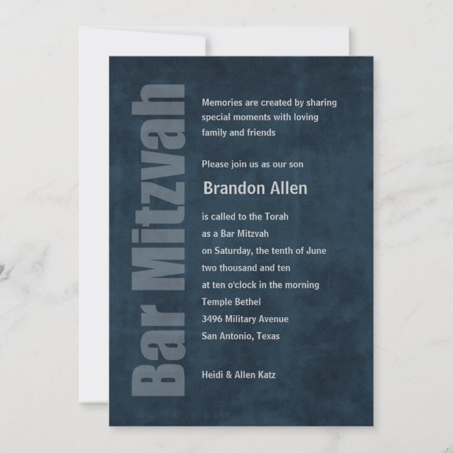 Bar Mitzvah Grunge Blue Invitation (Front)