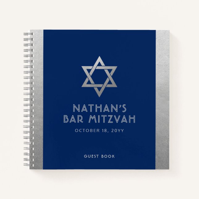 Bar Mitzvah Guest Signature Book Silver and Blue (Front)