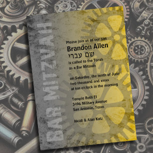 Bar Mitzvah Industrial Grunge Your Colour w Yellow Invitation