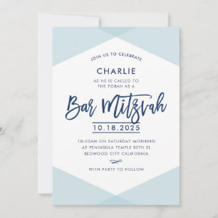 BAR MITZVAH INVITATION à main lettré marine bleu p
