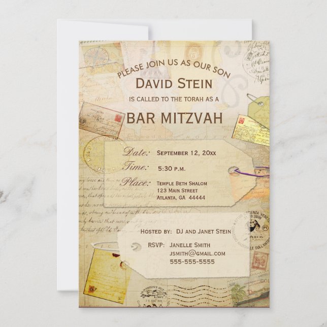 Bar Mitzvah Invitation avec thème voyage (Devant)