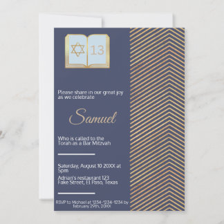 Bar mitzvah invitation: Blue and gold design Invitation