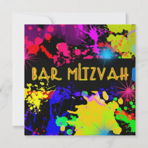 Bar Mitzvah Invitation Colourful Paint Splatter