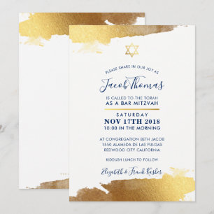 BAR MITZVAH INVITATION doré moderne doré marine bl