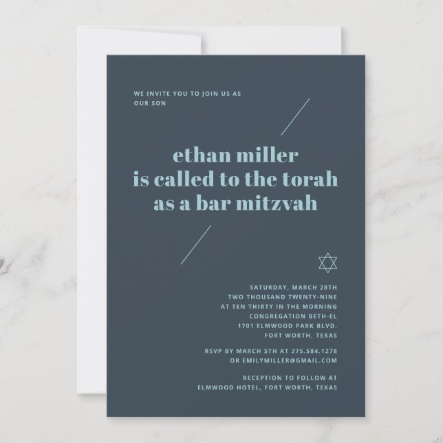 Bar Mitzvah Invitation Modern Minimalist (Front)