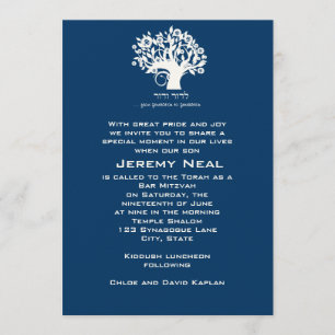 Bar Mitzvah Invitation Navy Tree of Life