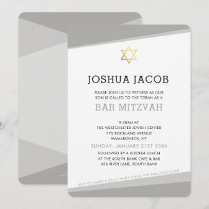 BAR MITZVAH INVITATION simple moderne cool gris
