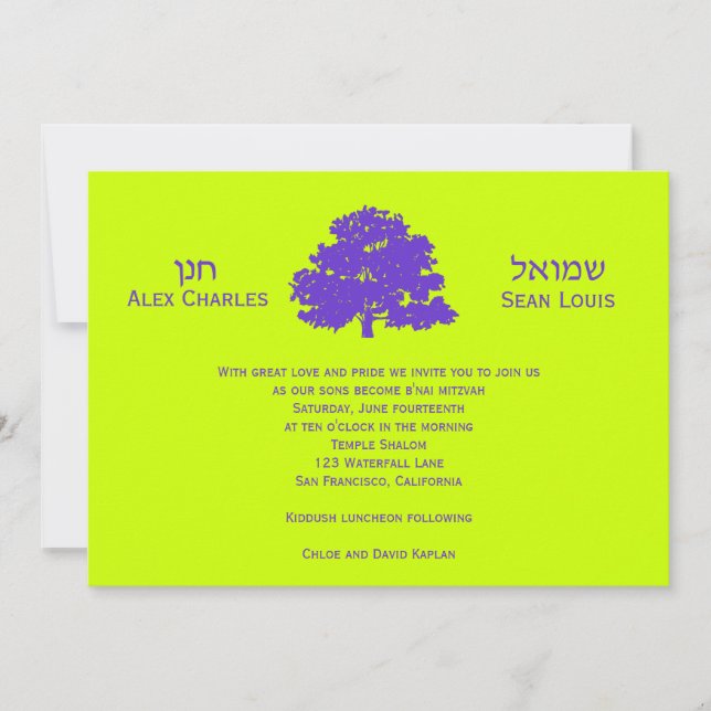 Bar Mitzvah Invitation Twins Tree of Life (Front)