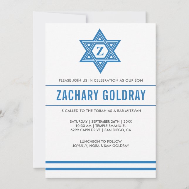 Bar Mitzvah Invitations Étoile traditionnelle de D (Devant)