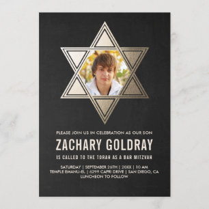 Bar Mitzvah Invitations Faux Gold Foil Star