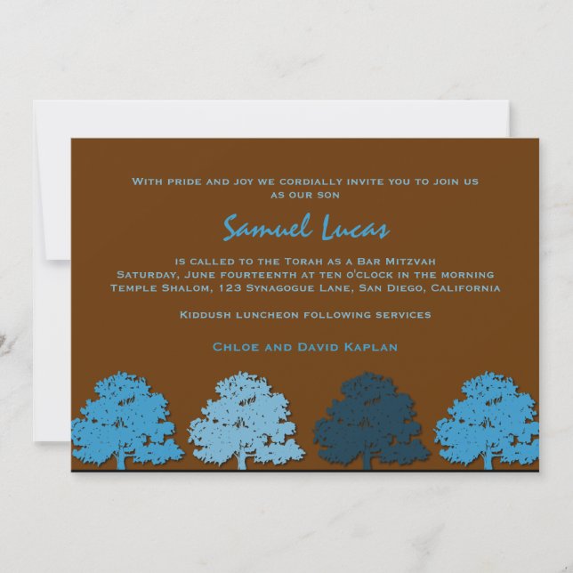 Bar Mitzvah Invitations Samuel Lucas Blue Trees (Devant)