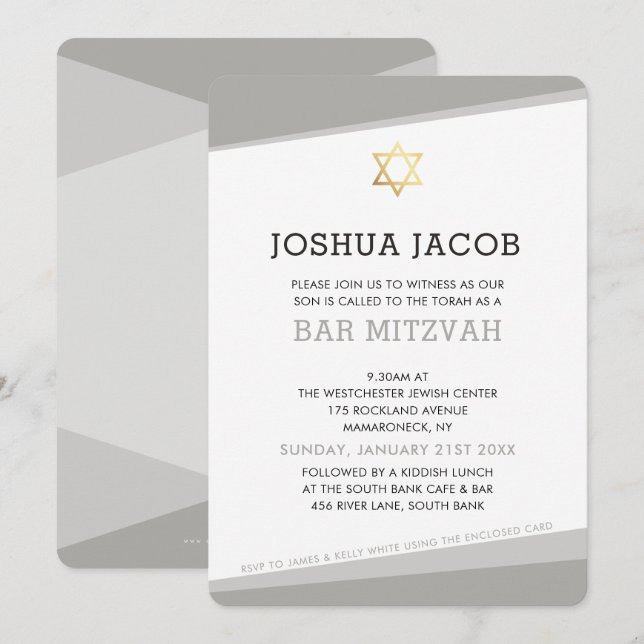 BAR MITZVAH INVITE simple modern cool grey (Front/Back)