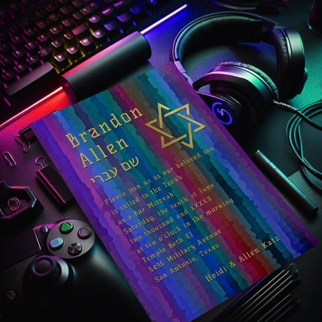 Bar Mitzvah Jewel Tone Streaks Invitation (Créateur téléchargé)