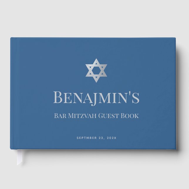 Bar Mitzvah Jewish Boy Star of David Classic Blue  Guest Book (Front)