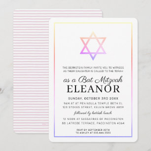 BAR MITZVAH jewish star modern holigraphic rainbow Invitation