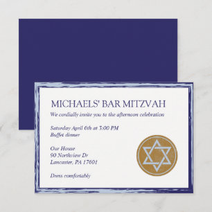 Bar Mitzvah kiddish card blue and gold star