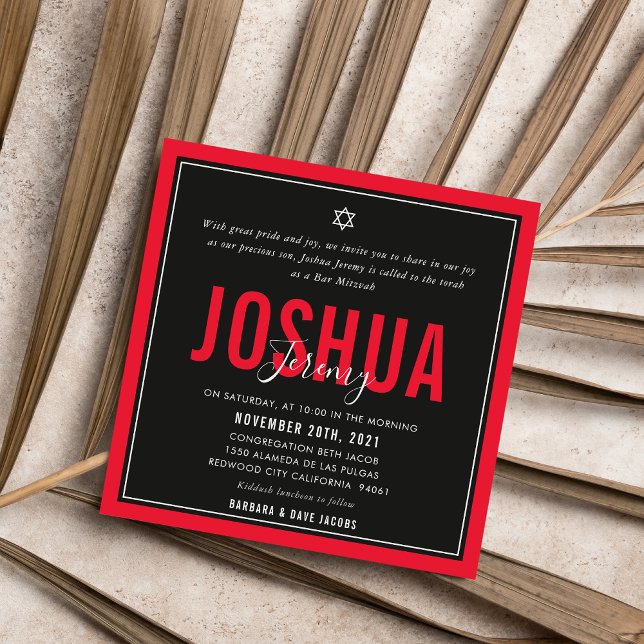 BAR MITZVAH modern athletic boy bold red black Invitation (Creator Uploaded)