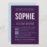 BAR MITZVAH modern block type aubergine pale blue  Invitation<br><div class="desc">by kat massard >>> WWW.SIMPLYSWEETPAPERIE.COM <<< - - - - - - - - - - - - CONTACT ME to help with balancing your type perfectly Love the design, but would like to see some changes - another colour scheme, product, add a photo or adapted for a different occasion...</div>