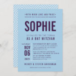 BAR MITZVAH modern block type aubergine pale blue Invitation<br><div class="desc">by kat massard >>> WWW.SIMPLYSWEETPAPERIE.COM <<< - - - - - - - - - - - - CONTACT ME to help with balancing your type perfectly Love the design, but would like to see some changes - another colour scheme, product, add a photo or adapted for a different occasion...</div>