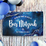 Bar Mitzvah Modern Blue Agate Watercolor Script Banner<br><div class="desc">Be proud, rejoice and showcase this milestone of your favourite Bar Mitzvah! Hang up this cool, unique, modern, personalized banner to add to his special day. White script typography and Star of David overlay a deep blue galaxy watercolor background with navy blue agate accented with faux silver veins. Personalize the...</div>