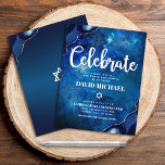 Bar Mitzvah Modern Blue Agate Watercolor Script  Enclosure Card<br><div class="desc">Be proud, rejoice and showcase this milestone of your favourite Bar Mitzvah! Include this cool, unique, modern, personalized insert for additional information to your event. . White script typography and Star of David overlay a deep blue galaxy watercolor background with steel blue agate accented with faux silver veins. Personalize the...</div>